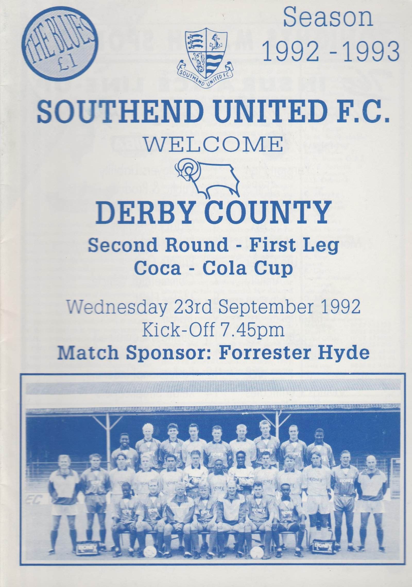 Southend United v Derby County 23-Sep-1992