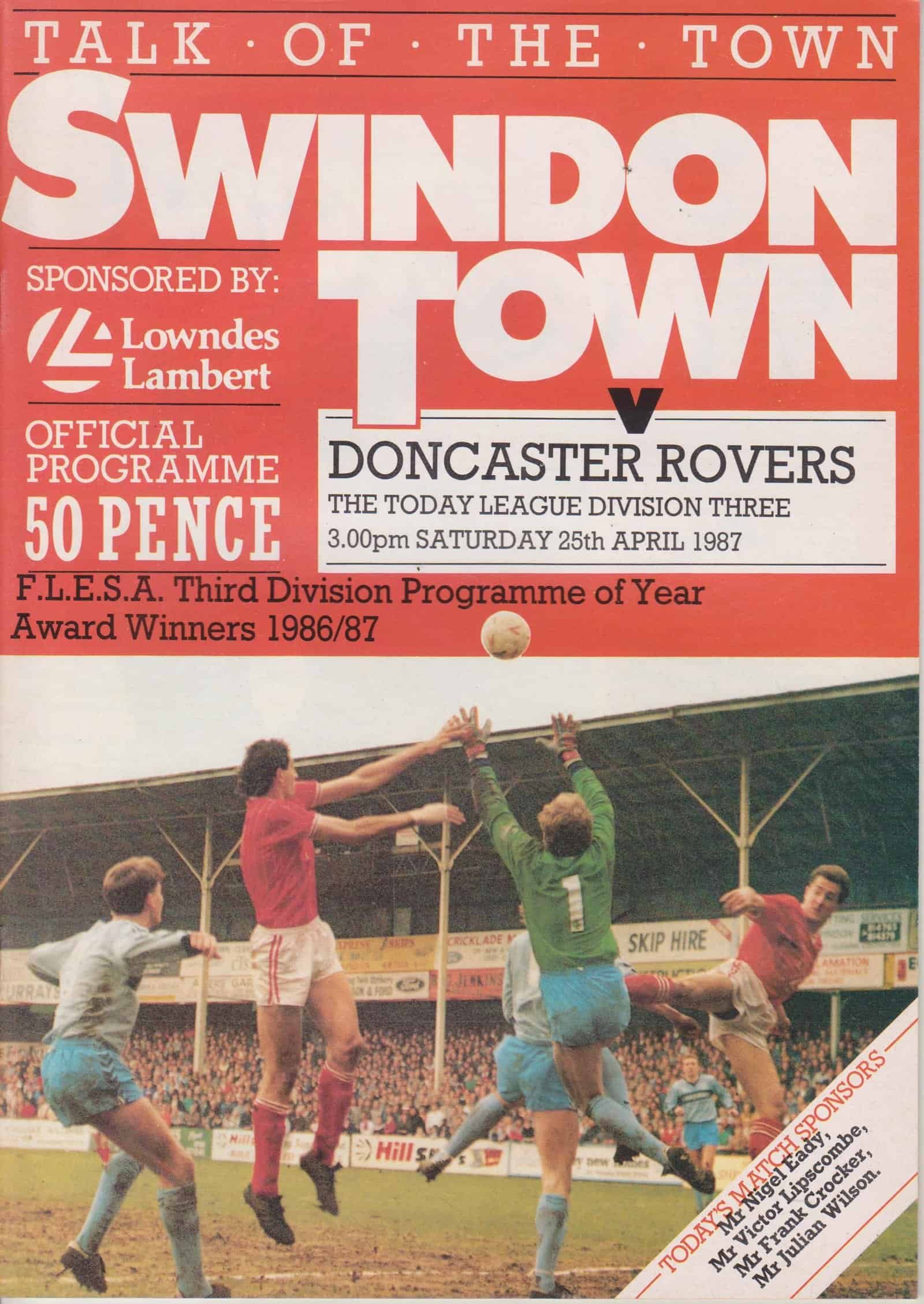 Swindon Town v Doncaster Rovers 25-Apr-1987