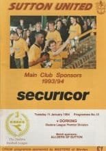 Sutton United v Dorking 11-Jan-1994