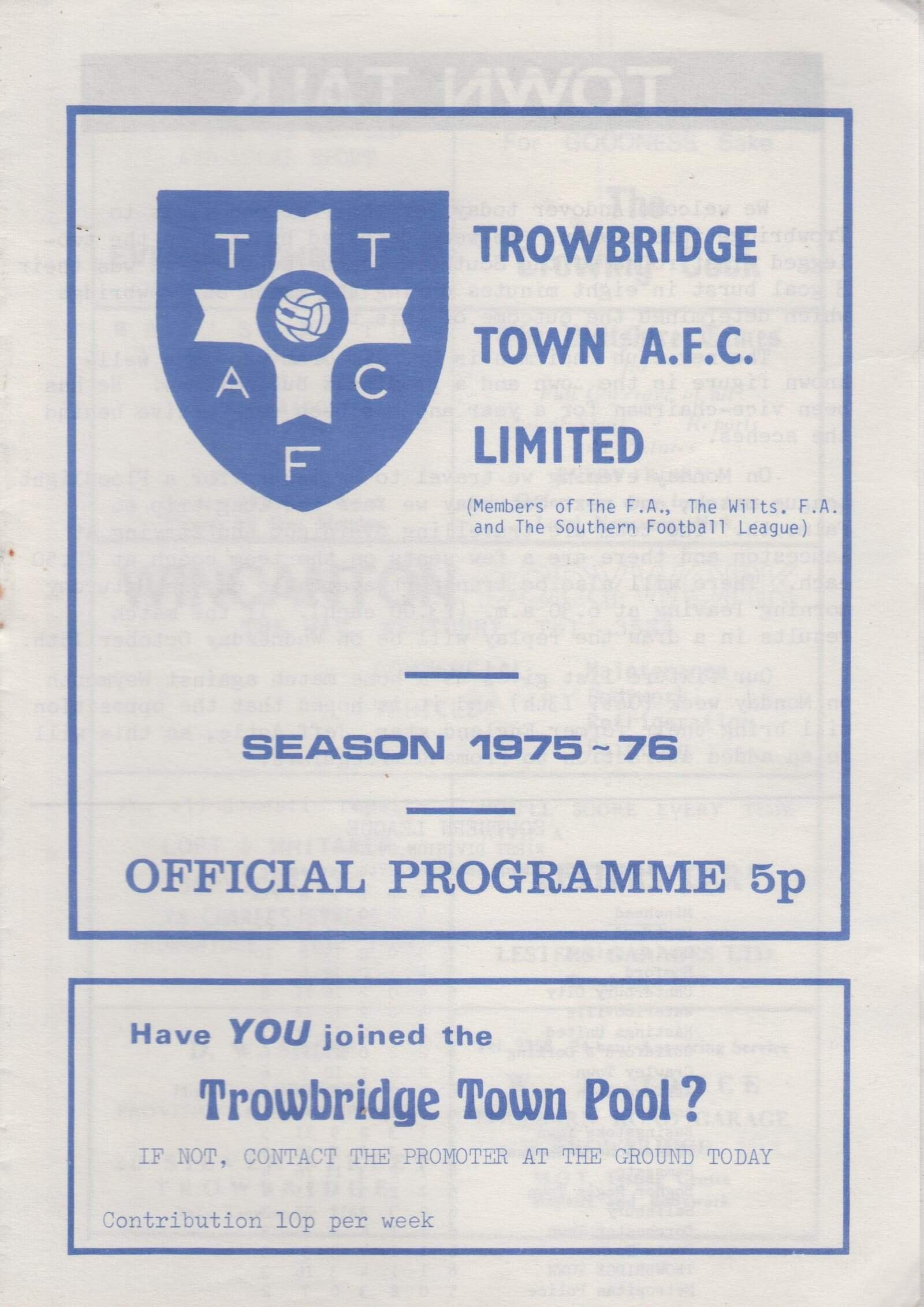 Trowbridge Town v Folkestone& Shepway 08-Nov-1975