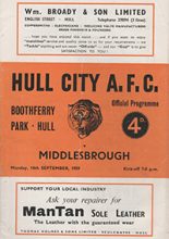 Hull City v Middlesbrough 14-Sep-1959