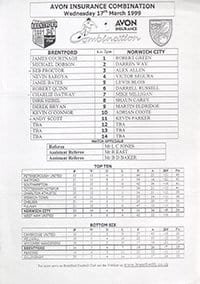 Brentford Reserves v Norwich City Reserves 17-Mar-1999