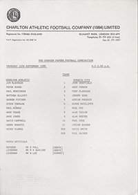 Charlton Athletic Reserves v Norwich City Reserves 15-Sep-1988