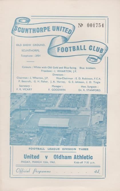 Scunthorpe United v Oldham Athletic 12-Mar-1965
