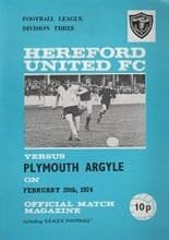 Hereford United v Plymouth Argyle 20-Feb-1974
