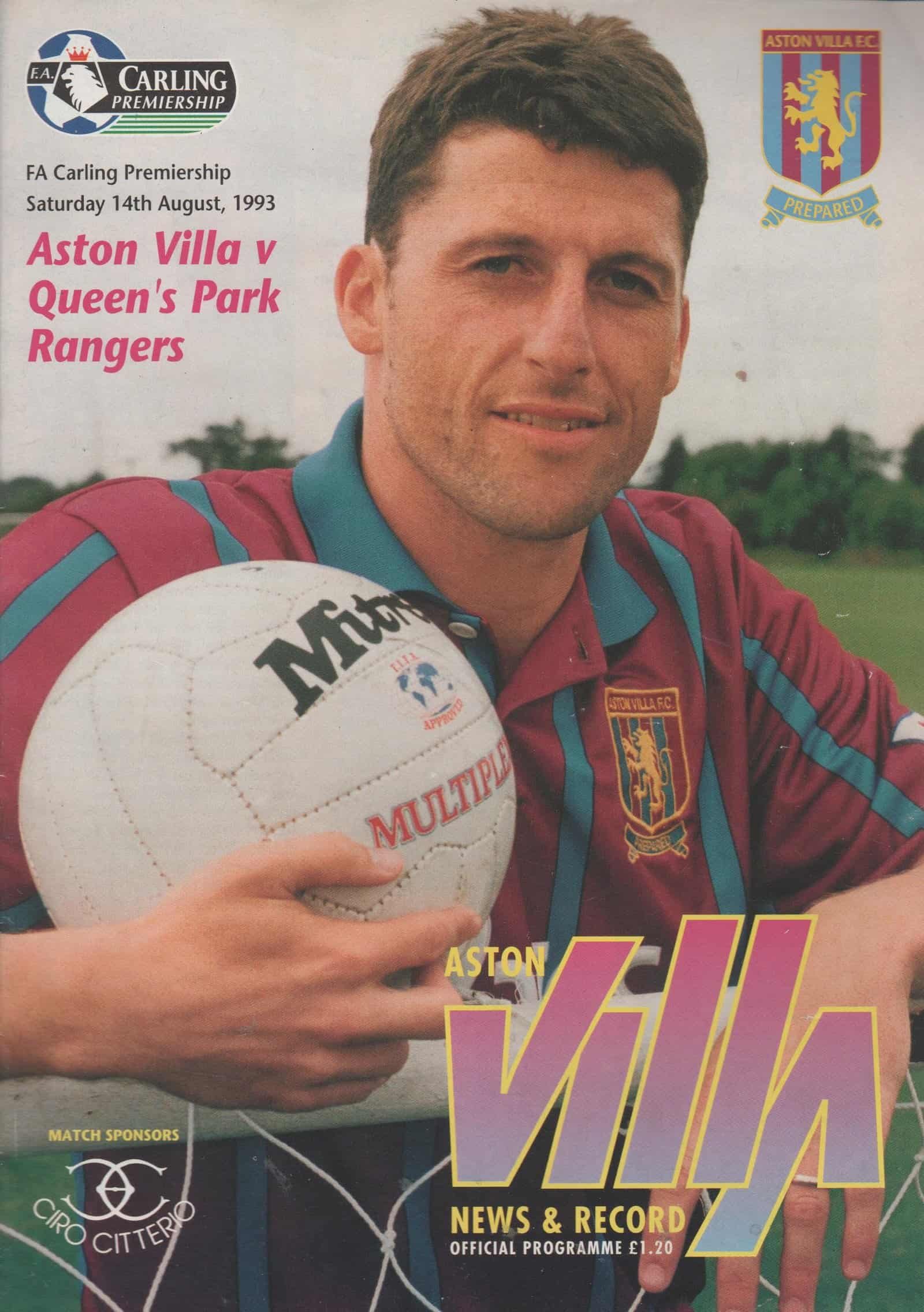 Aston Villa v Queens Park Rangers 14-Aug-1993