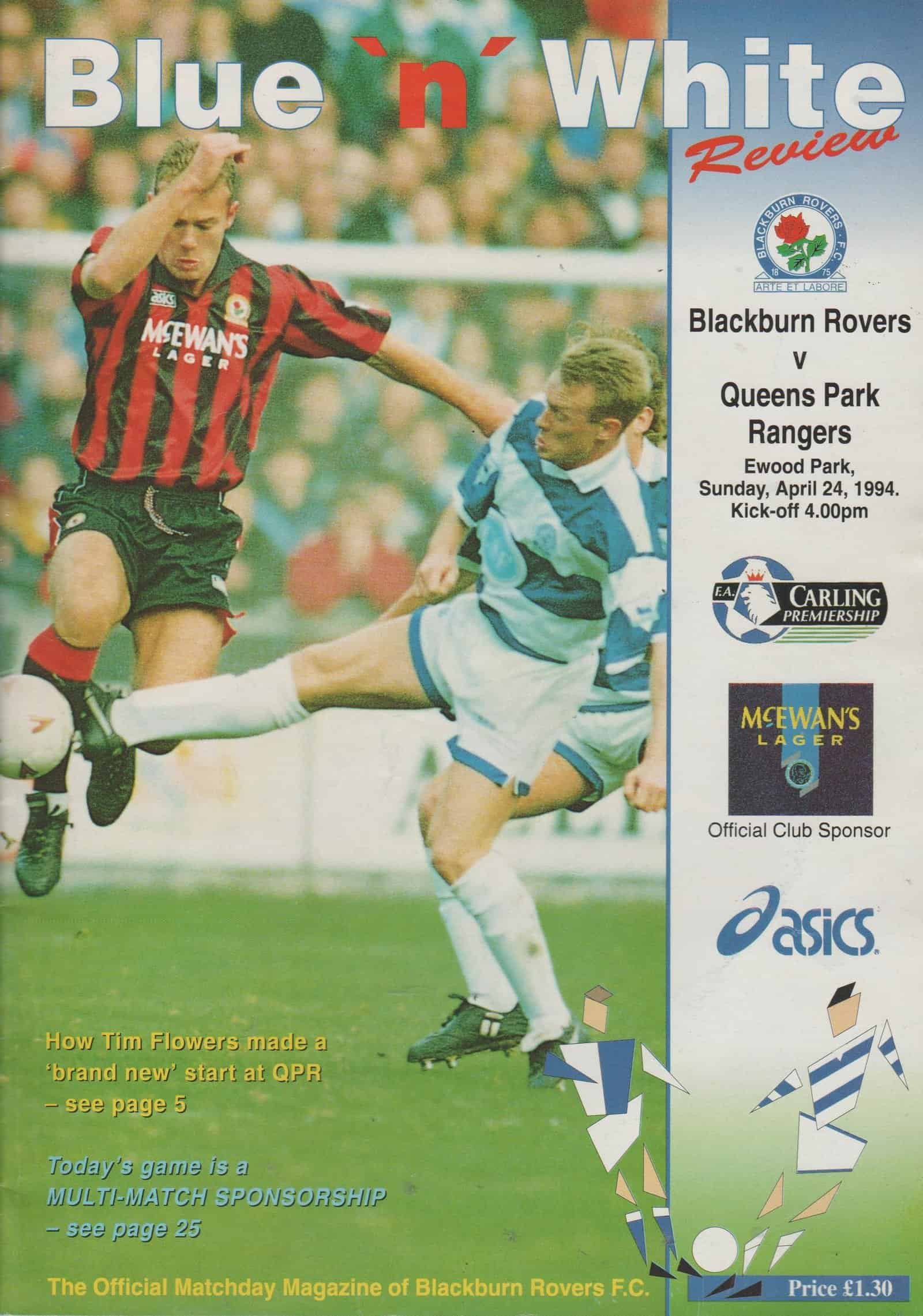 Blackburn Rovers v Queens Park Rangers 24-Apr-1994