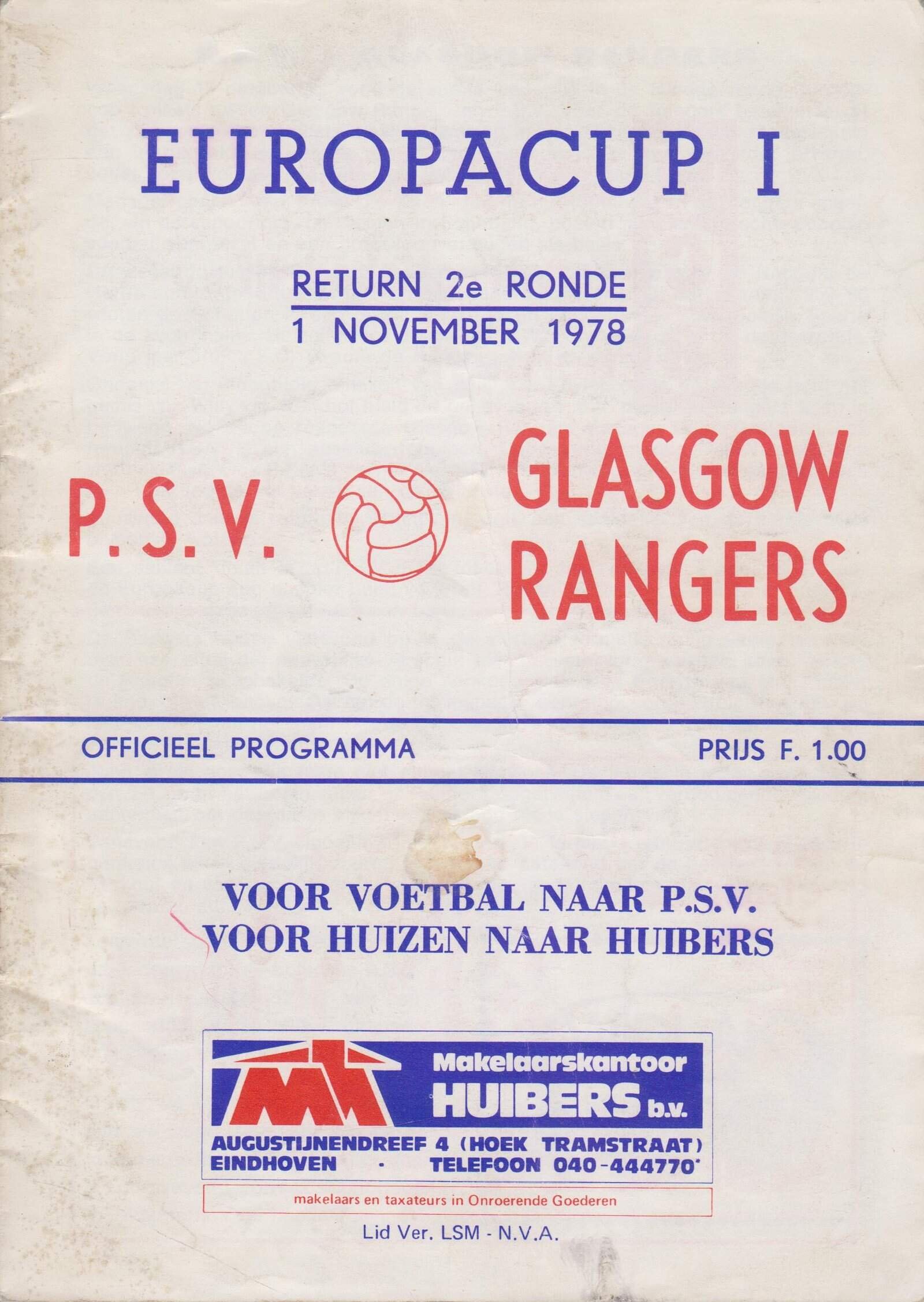 PSV Eindhoven v Glasgow Rangers 01-Nov-1978