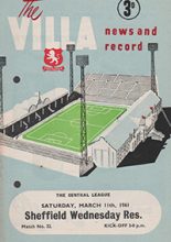 Aston Villa Reserves v Sheffield Wednesday Reserves 11-Mar-1961