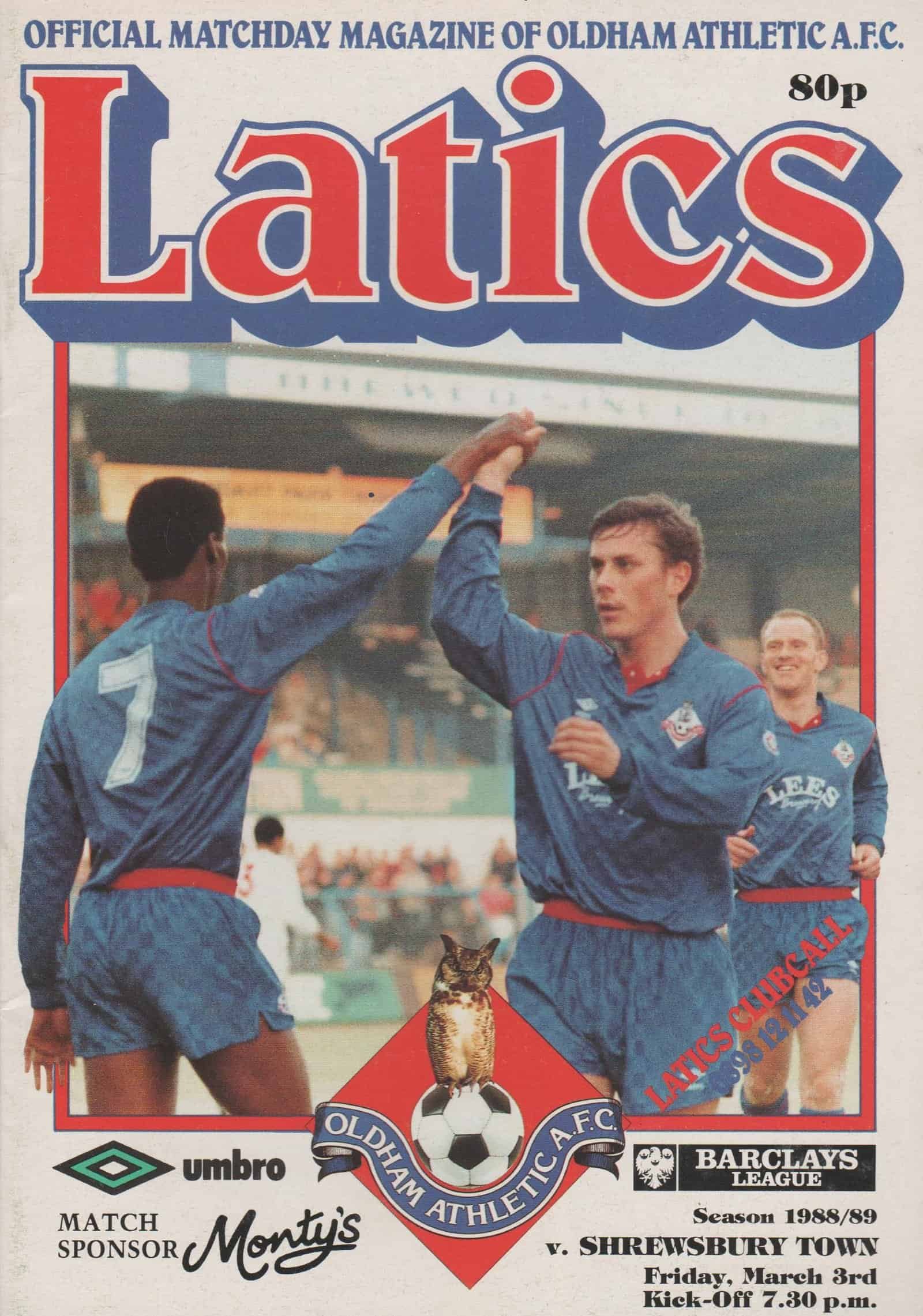 Oldham Athletic v Shrewsbury Town 03-Mar-1989