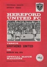 Hereford United v Southend United 16-Mar-1974 (red cover)