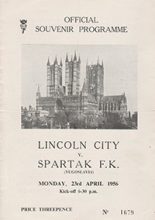 Lincoln City v Spartak FK 23-Apr-1956