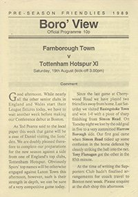 Farnborough Town v Tottenham Hotspur XI 19-Aug-1989