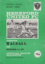 Hereford United v Walsall 01-Dec-1973