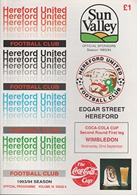 Hereford United v Wimbledon 22-Sep-1993