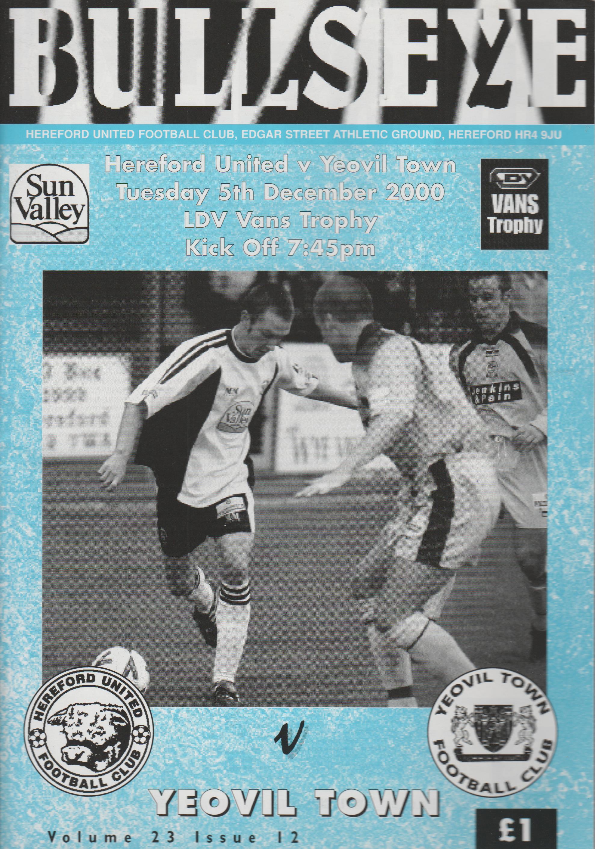Hereford United v Yeovil Town 05-Dec-2000