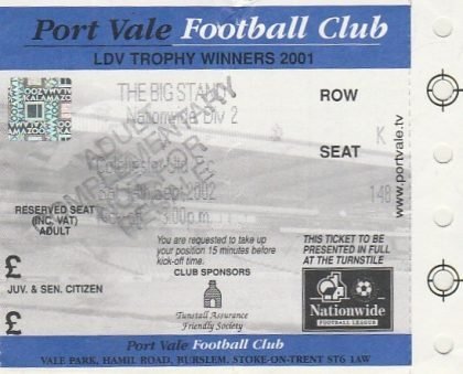 Port Vale v Colchester United  14-Sep-2002