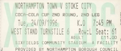 Northampton Town v Stoke City  24-Sep-1996