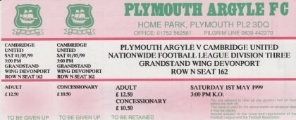 Plymouth Argyle v Cambridge United  01-May-1999