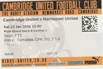 Cambridge United v Hartlepool United  23-Jan-2016