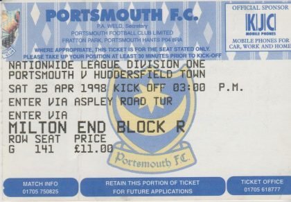 Portsmouth v Huddersfield Town   25-Apr-1998