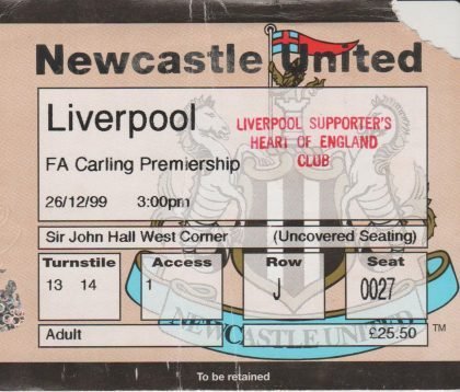 Newcastle United v Liverpool  26-Dec-1999