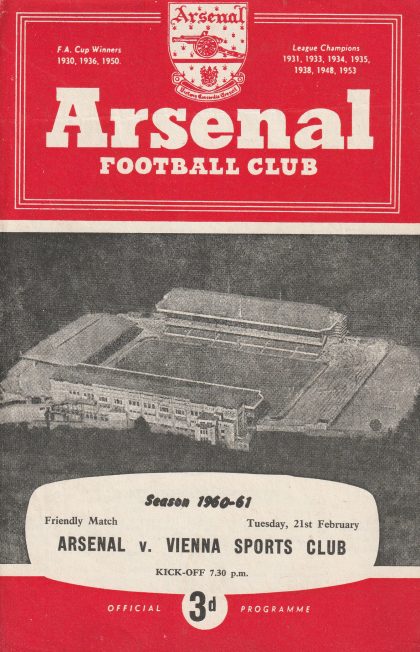 Arsenal v Vienna Sports Club 21-Feb-1961
