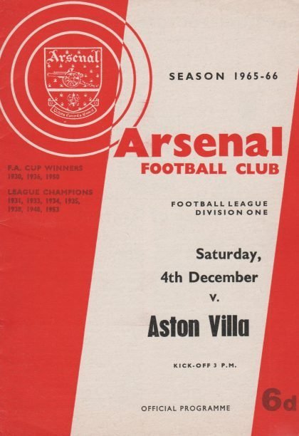 Arsenal v Aston Villa 04-Dec-1965
