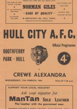 Hull City v Crewe Alexandra   11-Mar-1964