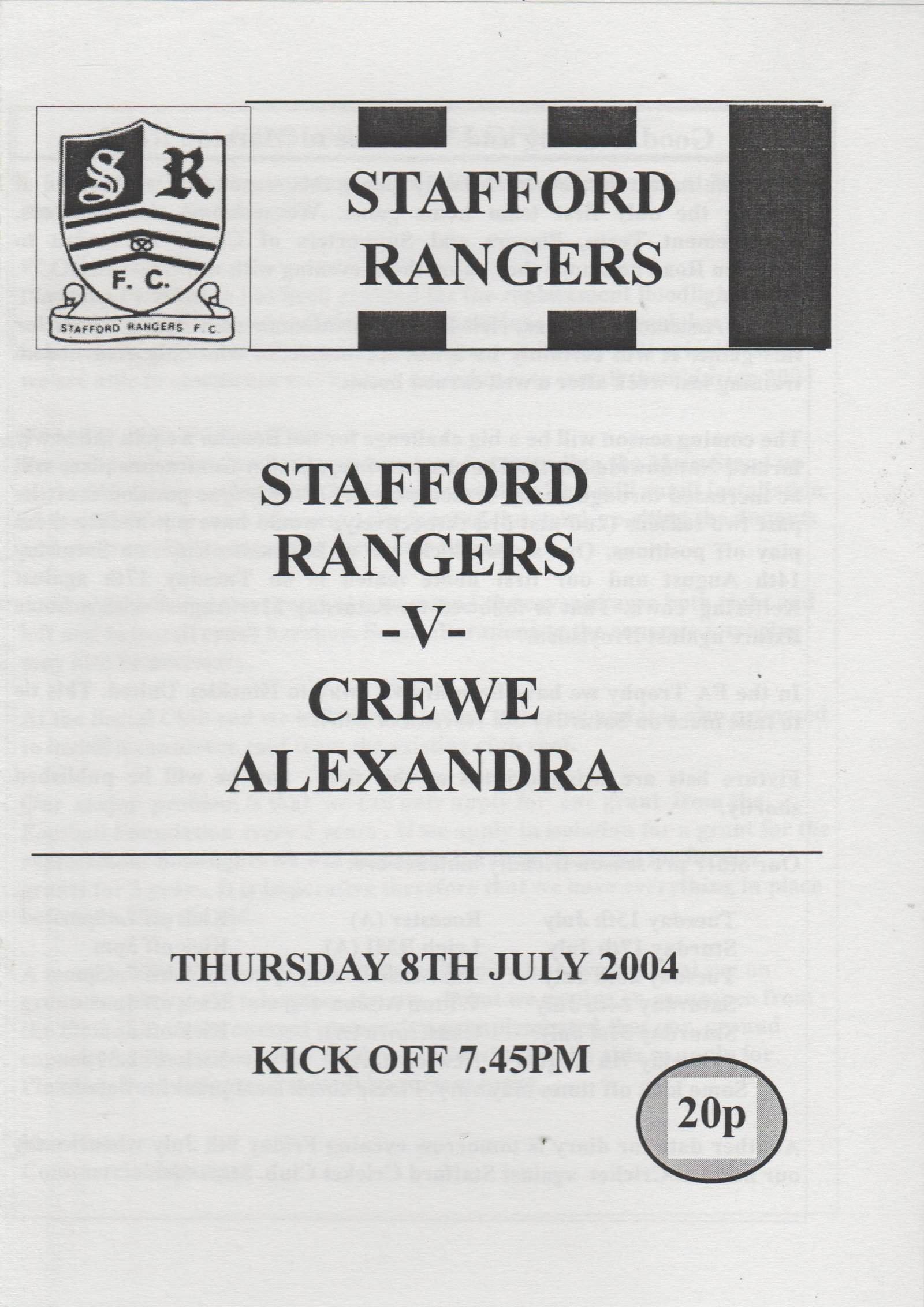 Stafford Rangers v Crewe Alexandra 08-Jul-2004