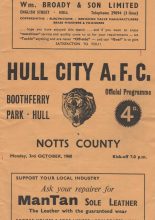 Hull City v Notts County 03-Oct-1960
