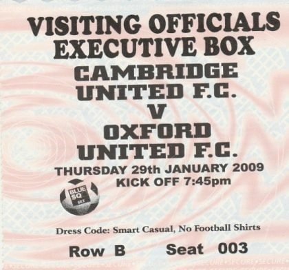 Cambridge United v Oxford United    29-Jan-2009