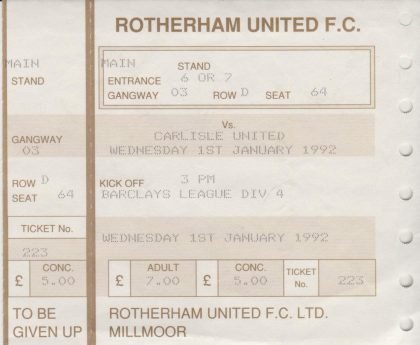 Rotherham United v Carlisle United   01-01-1992