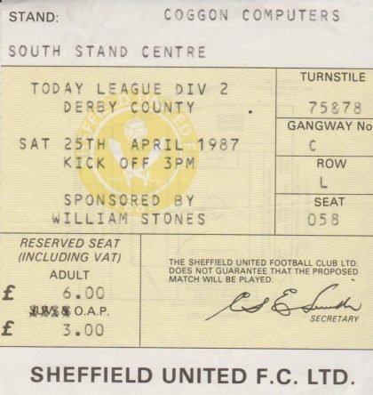 Sheffield United v Derby County  25-Apr-1987