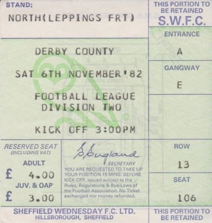 Sheffield Wednesday v Derby County  06-Nov-1982