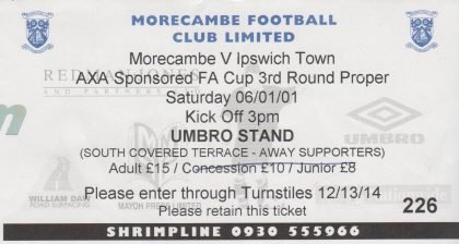 Morecambe v Ipswich Town   06-Jan-2001