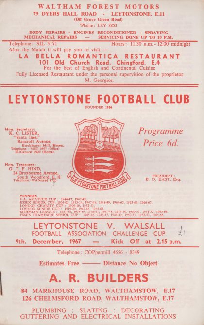 Leytonstone v Walsall   09-Dec-1967