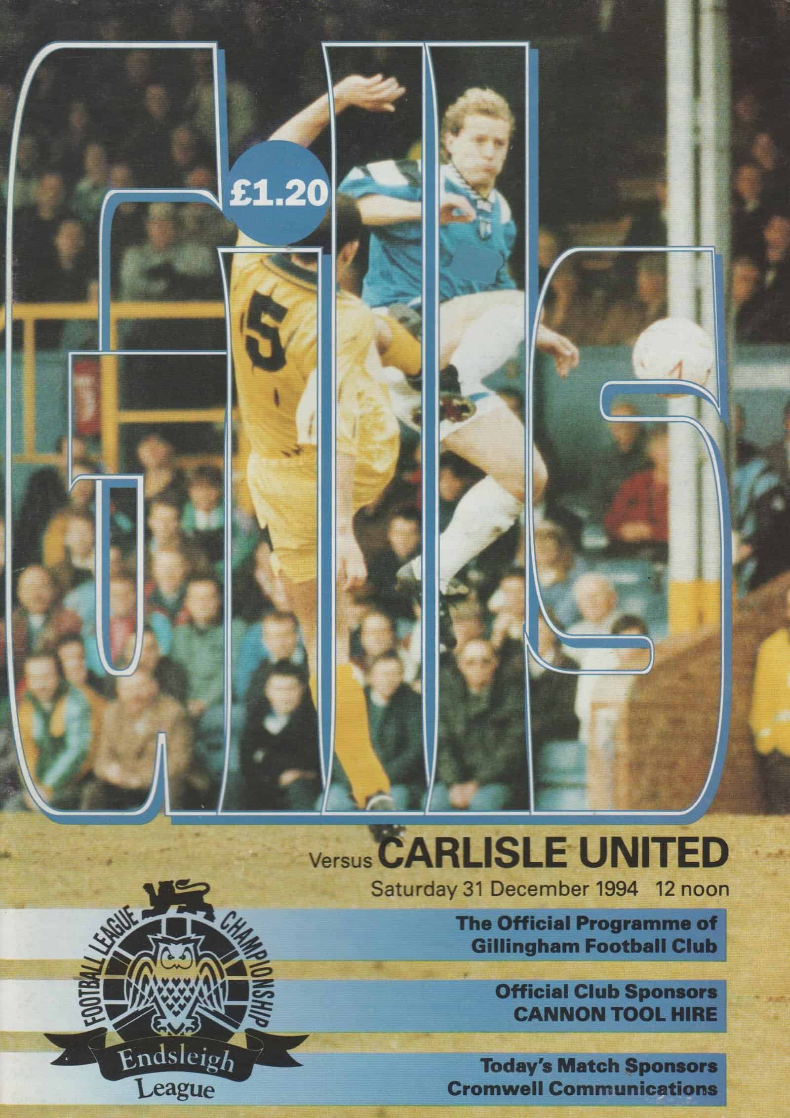 Gillingham v Carlisle United 31-Dec-1994