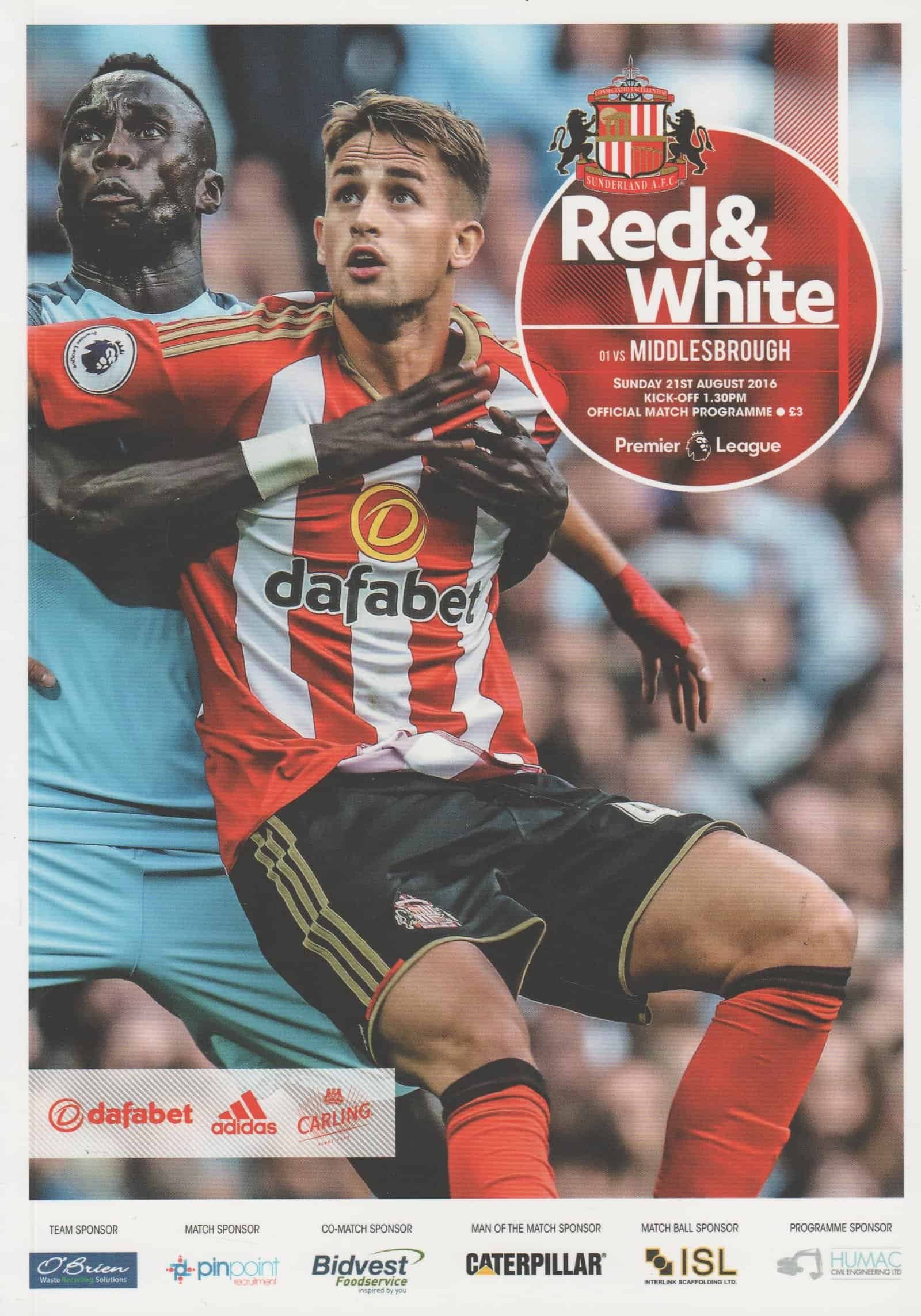 Sunderland v Middlesbrough  21-Aug-2016