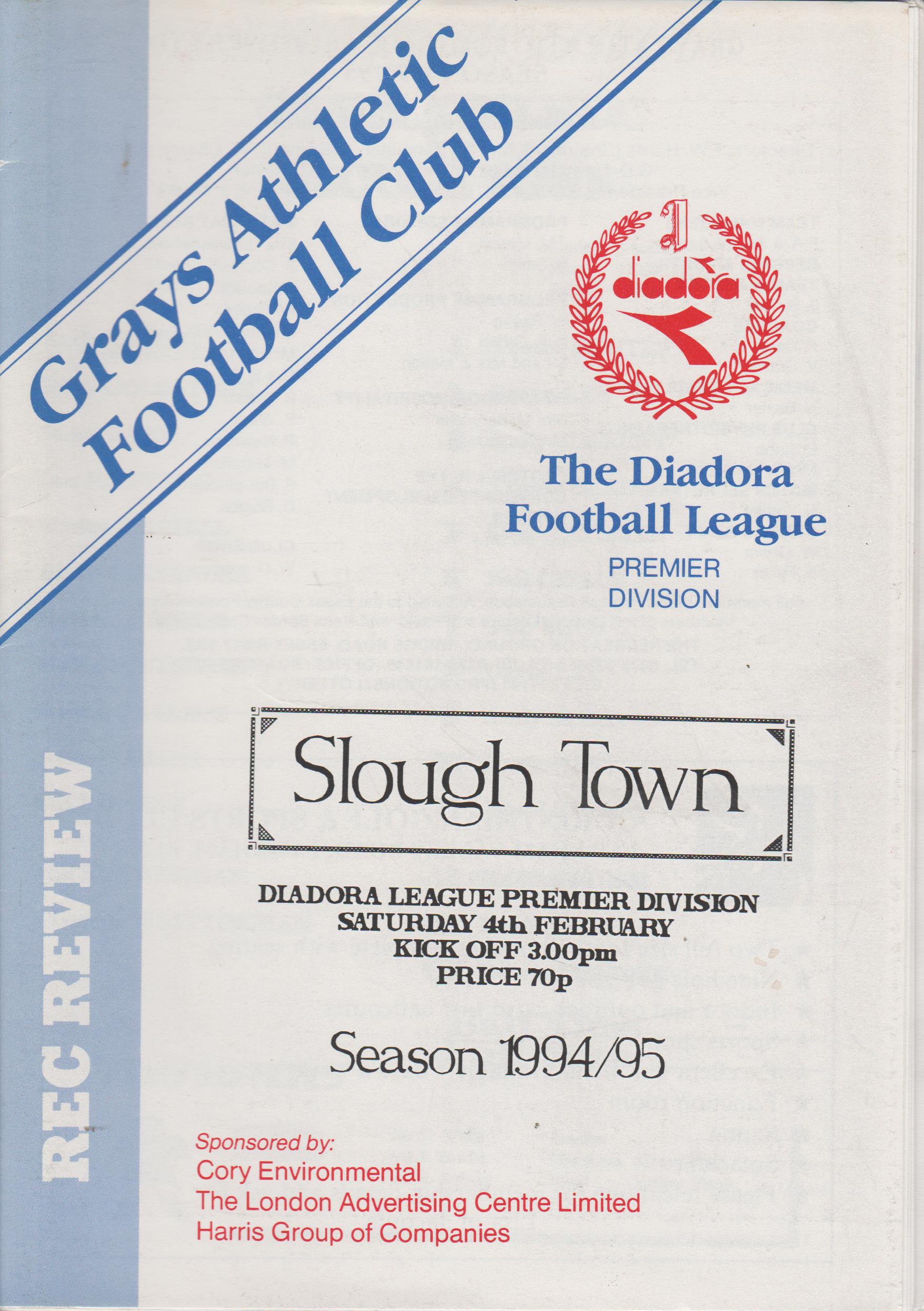 Grays Athletic v Slough Town  04-Feb-1995