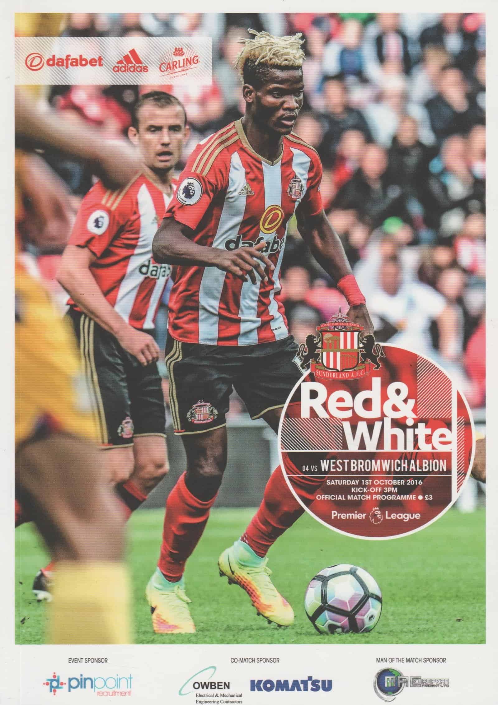 Sunderland v West Bromwich Albion    01-Oct-2016