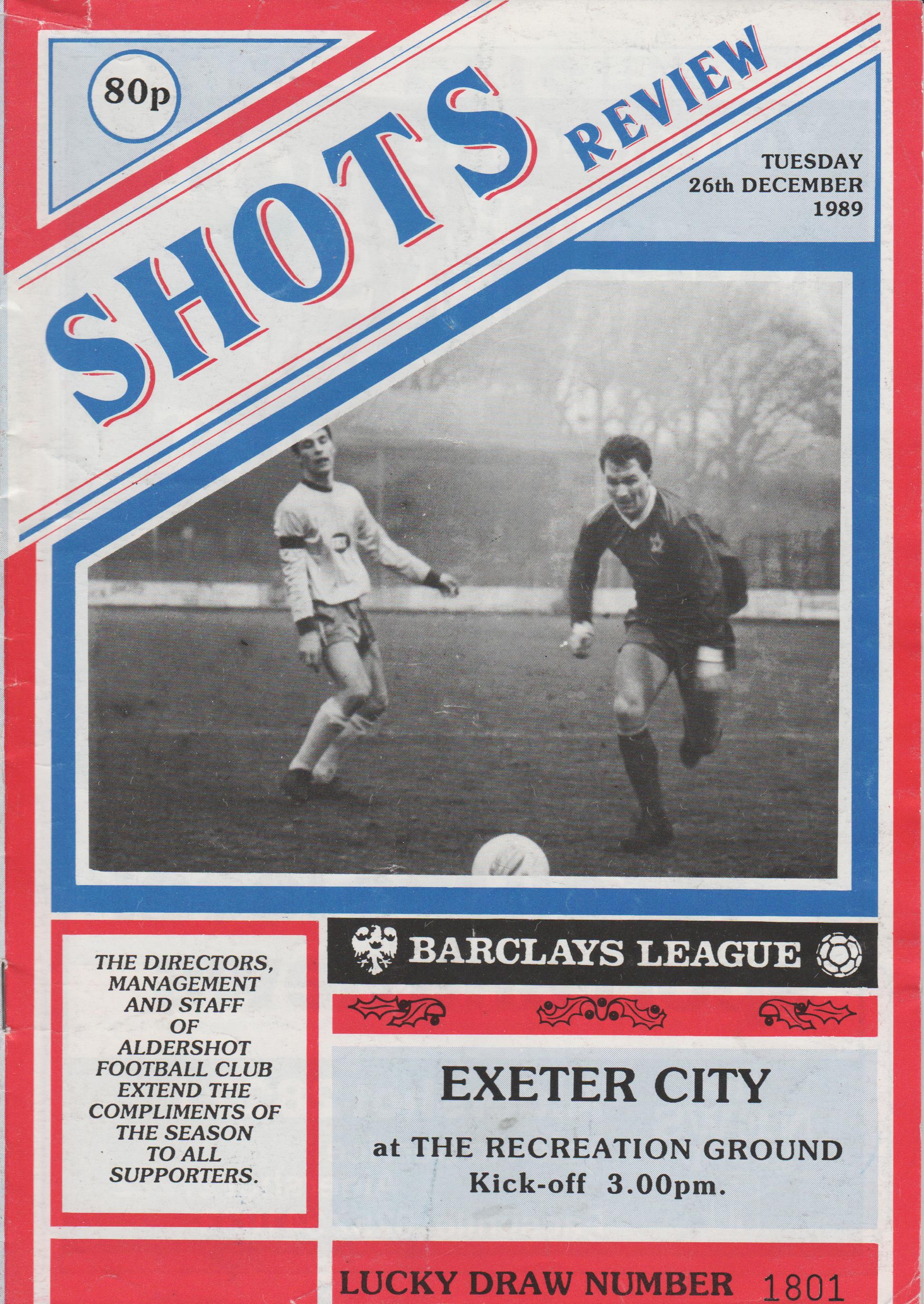 Aldershot v Exeter City    26-Dec-1989