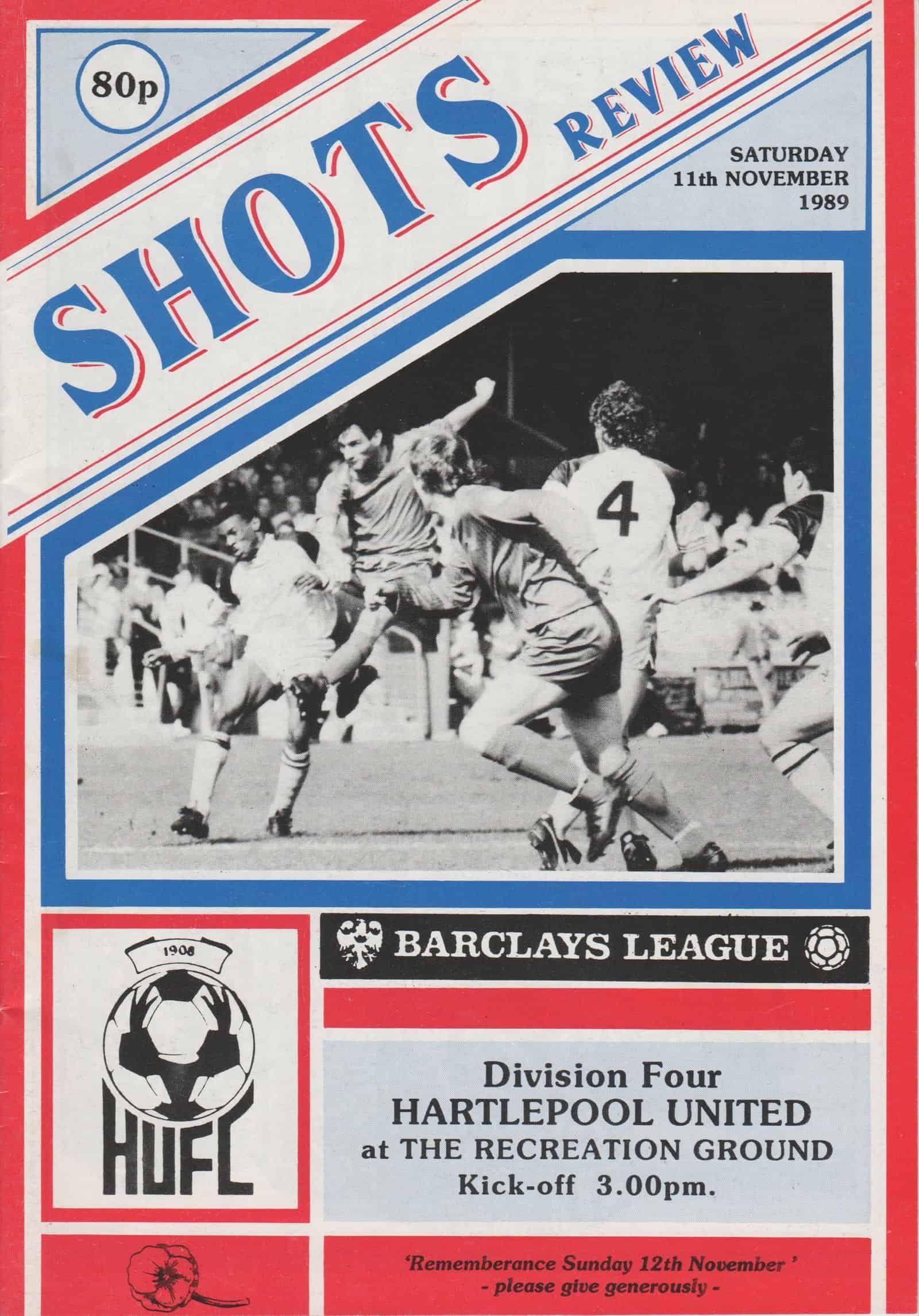 Aldershot v Hartlepool United  11-Nov-1989