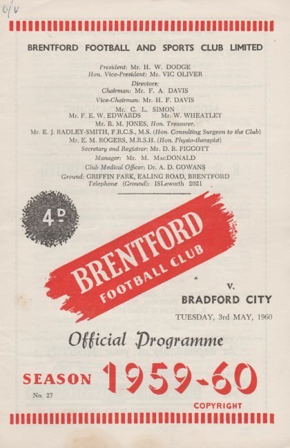 Brentford v Bradford City  03-May-1960