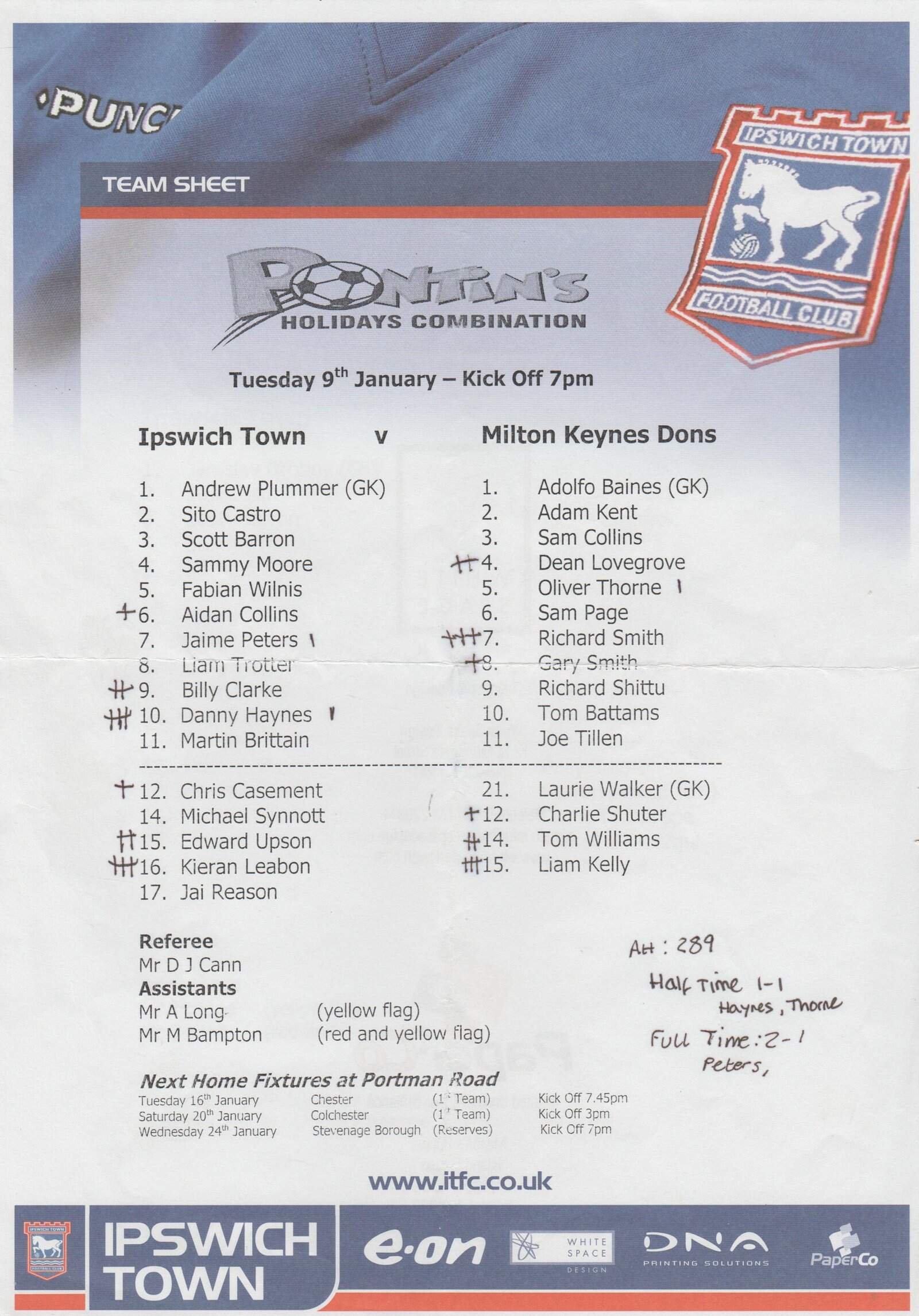 Ipswich Town Reserves v Milton Keynes Dons Reserves 09-Jan-2008