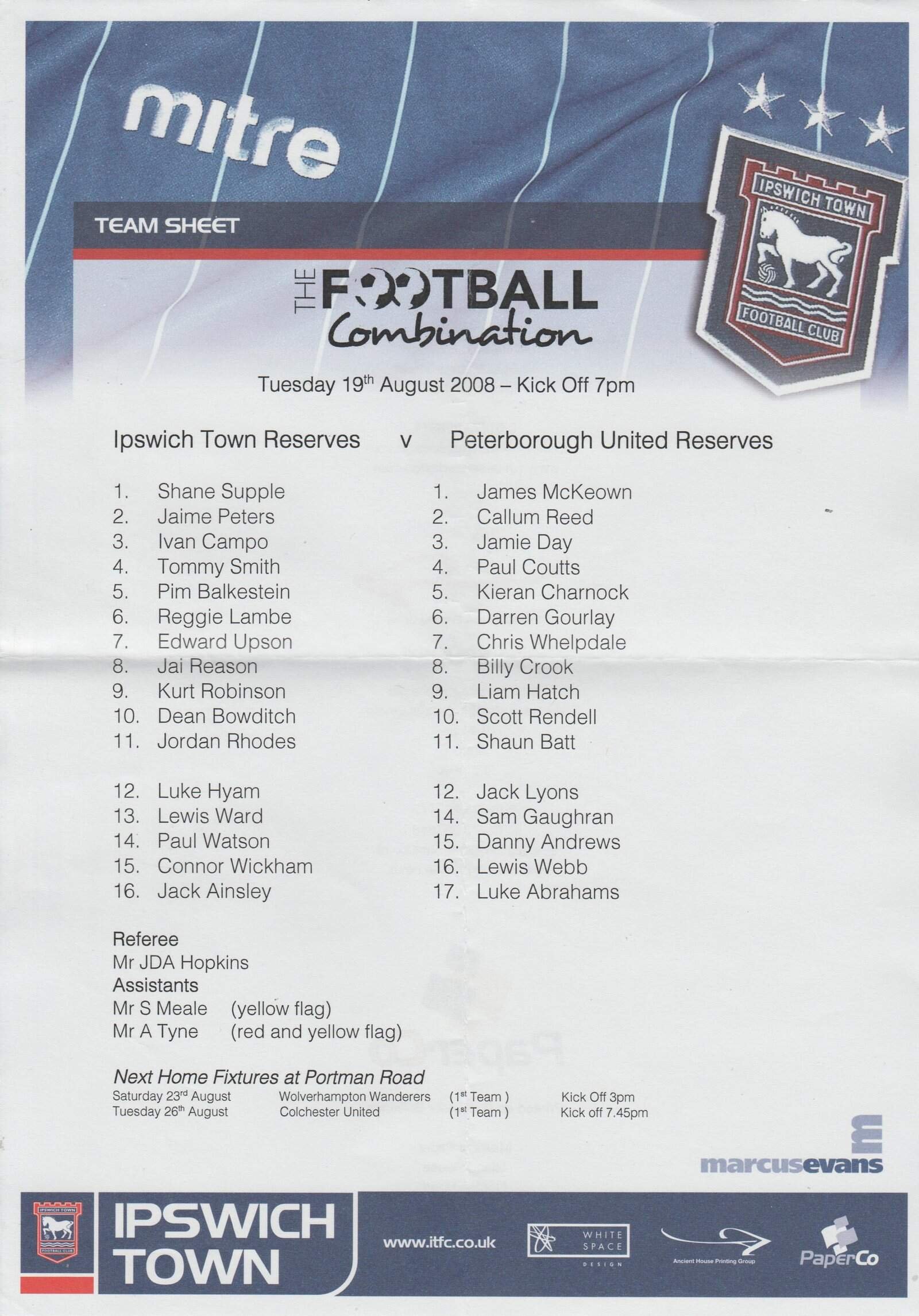 Ipswich Town Reserves v Peterborough United Reserves 19-Aug-2008