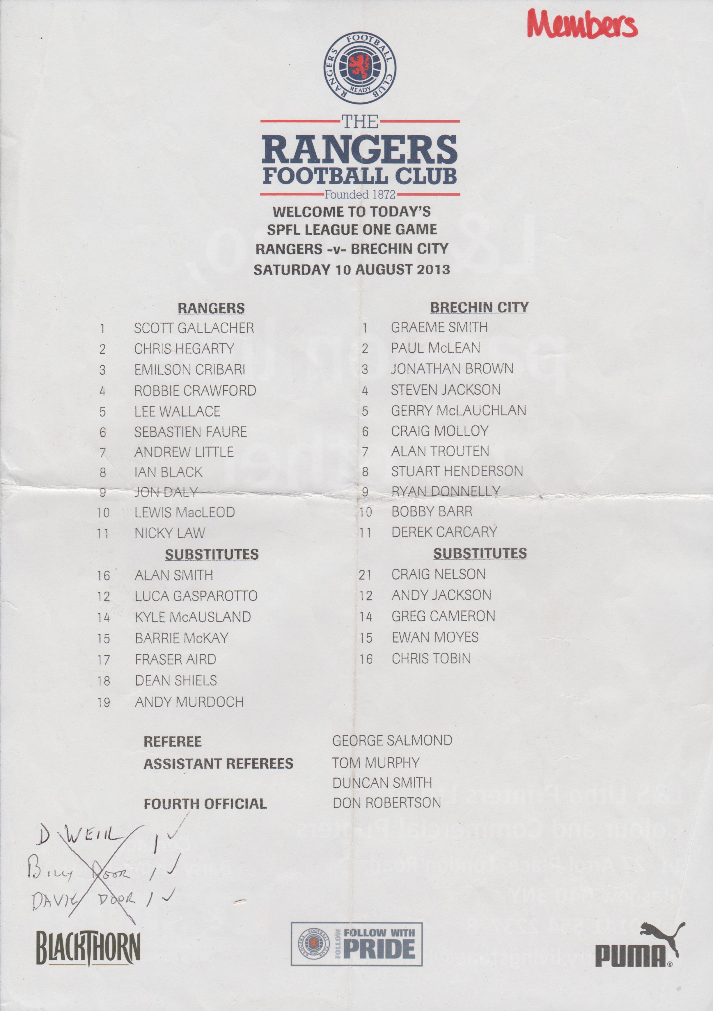 Glasgow Rangers v Brechin City  10-Aug-2013