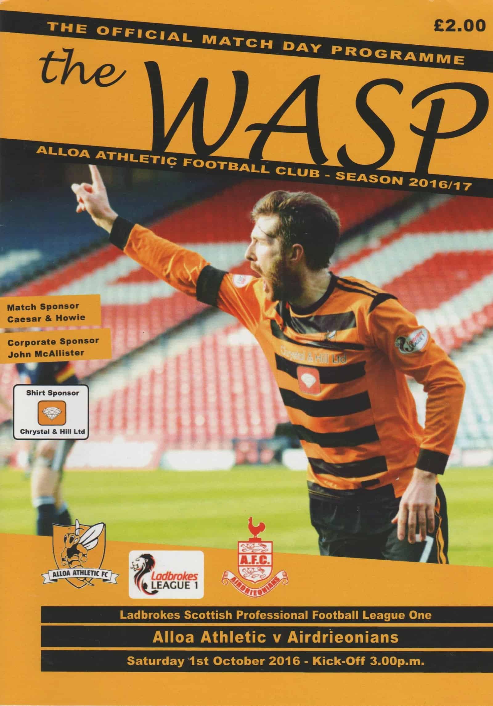 Alloa Athletic v Airdrieonians  01-Oct-2016