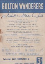 Bolton Wanderers v Charlton Athletic  27-Aug-1955