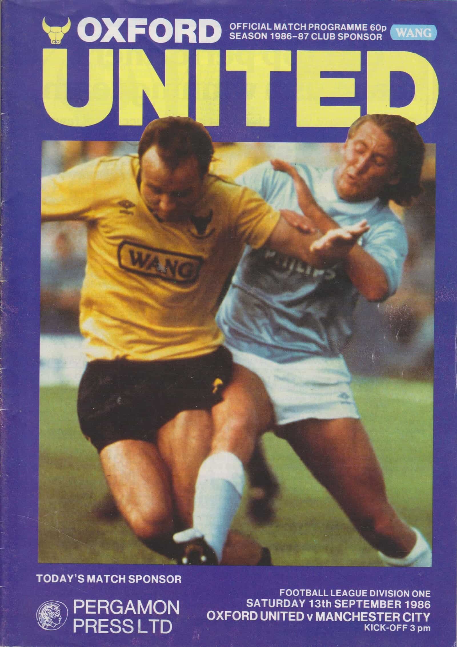 Oxford United v Manchester City  13-Sep-1986